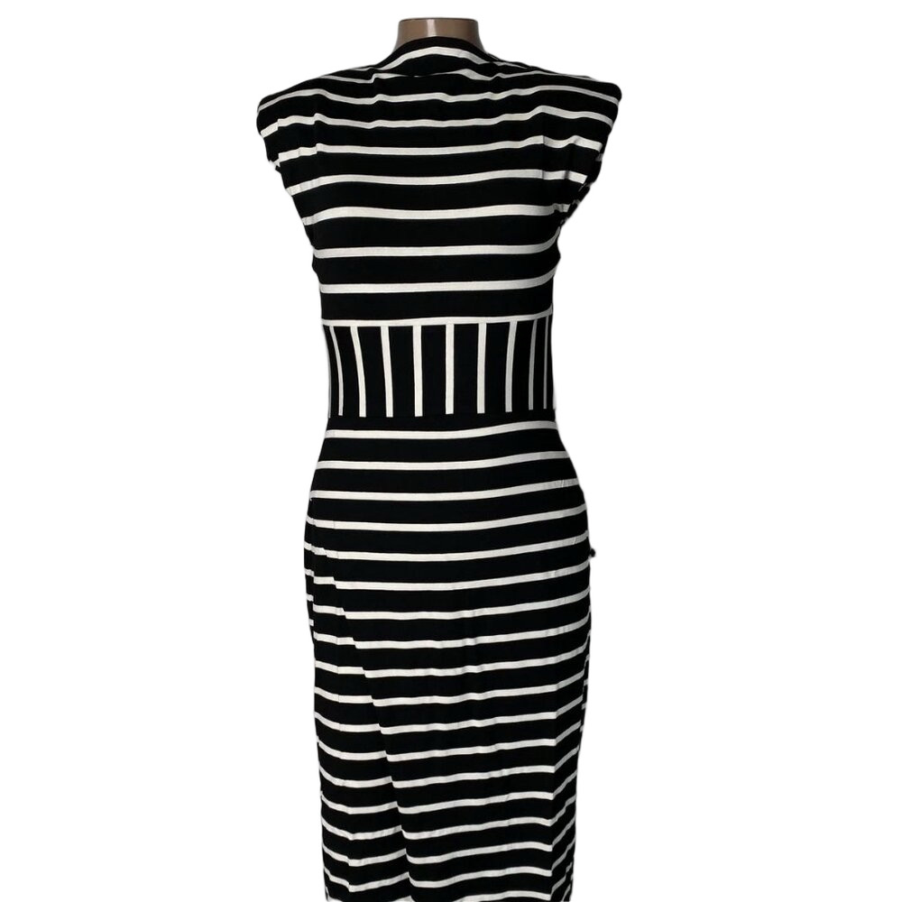 Kourbela Women's Midi Dress – Size M – Black/White – Sea Anchor Fold-Over Skirt
